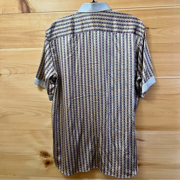 Gerlin Men's Striped Button-Down Italian 100% Silk Dressy Shirt, Size 16.5/42 - Picture 3 of 7